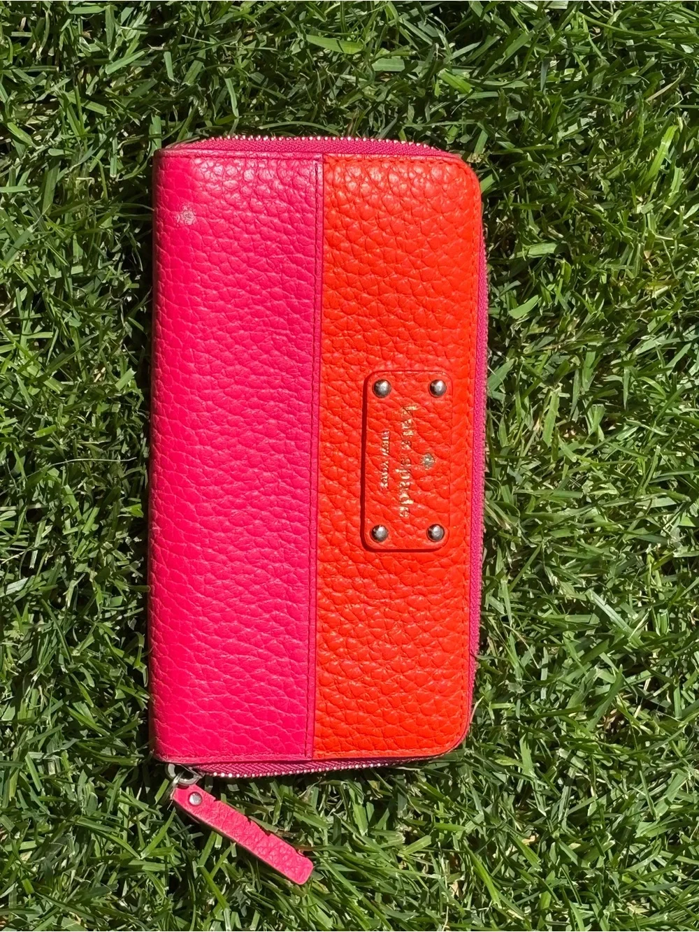 kate spade Colorblock Orange & Pink Pebble Leather Wallet
